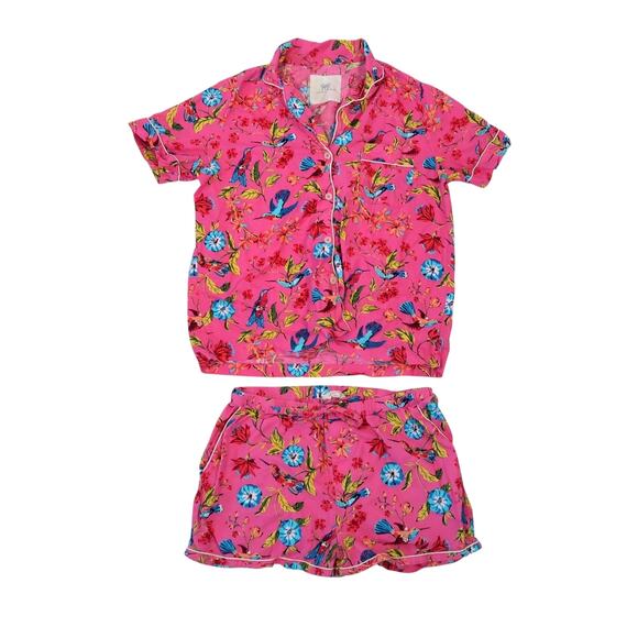 Printfresh Hummingbird Haven Short Sleeve Pajama Short Set Pink M - Picture 1 of 8
